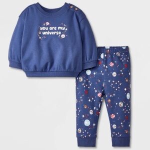 NWT Carter's 2 Piece “You Are My Universe” Space Planet Fleece Jogger Set Blue